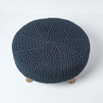 HOMESCAPES Black Large Round Cotton Knitted Footstool On Legs