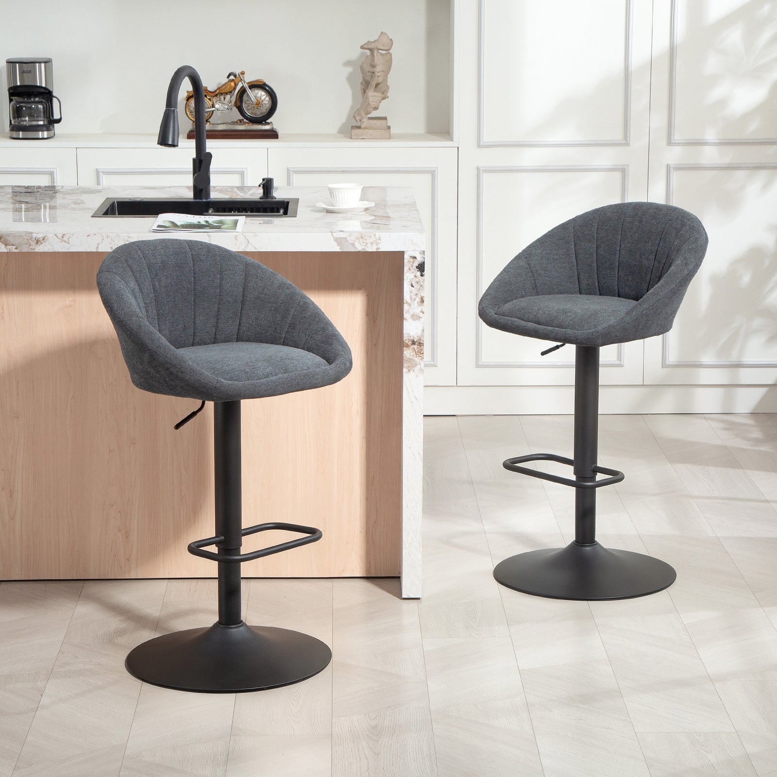 Swivel Bar Stools Set Of 2 Height Adjustable Bar Chairs | Dark Grey