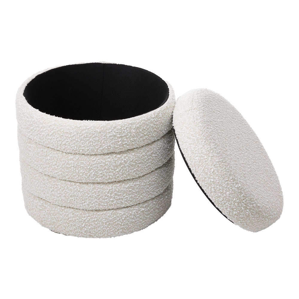 Beige Upholstered Round Storage Ottoman For Bedroom Living Room And Makeup Room
