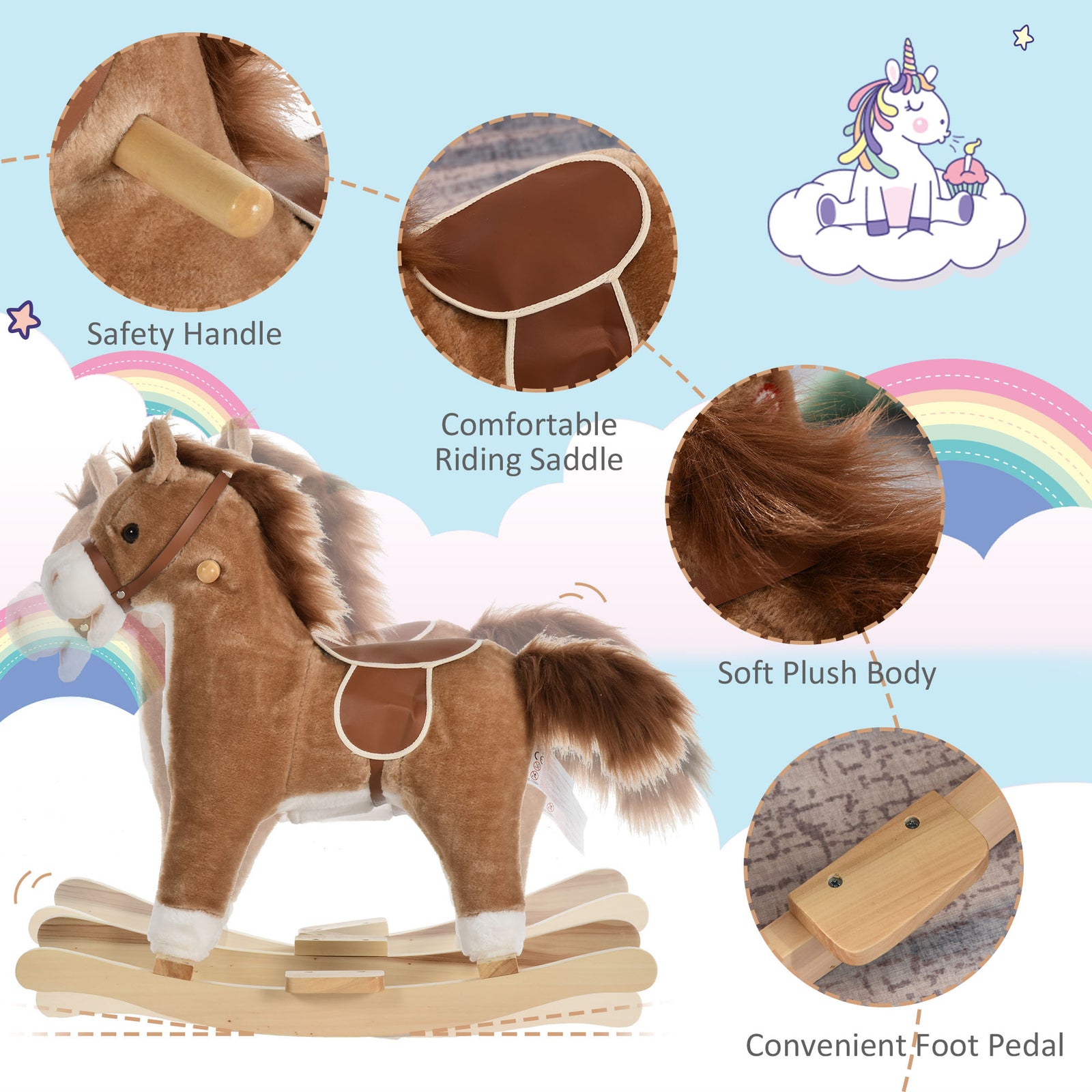 Kids Plush Rocking Horse W/ Moving Mouth Tail Sounds 18-36 Months | Brown