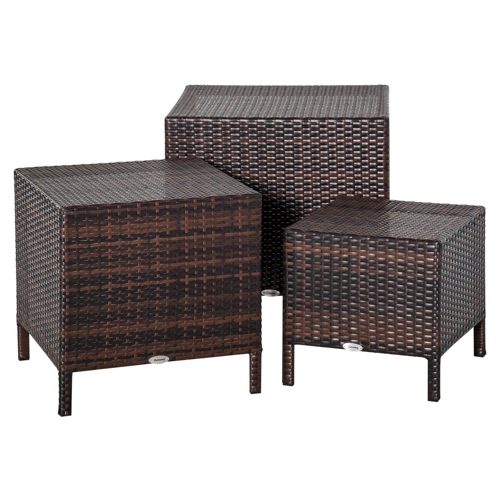 3 Pieces Pe Rattan Side Table Set