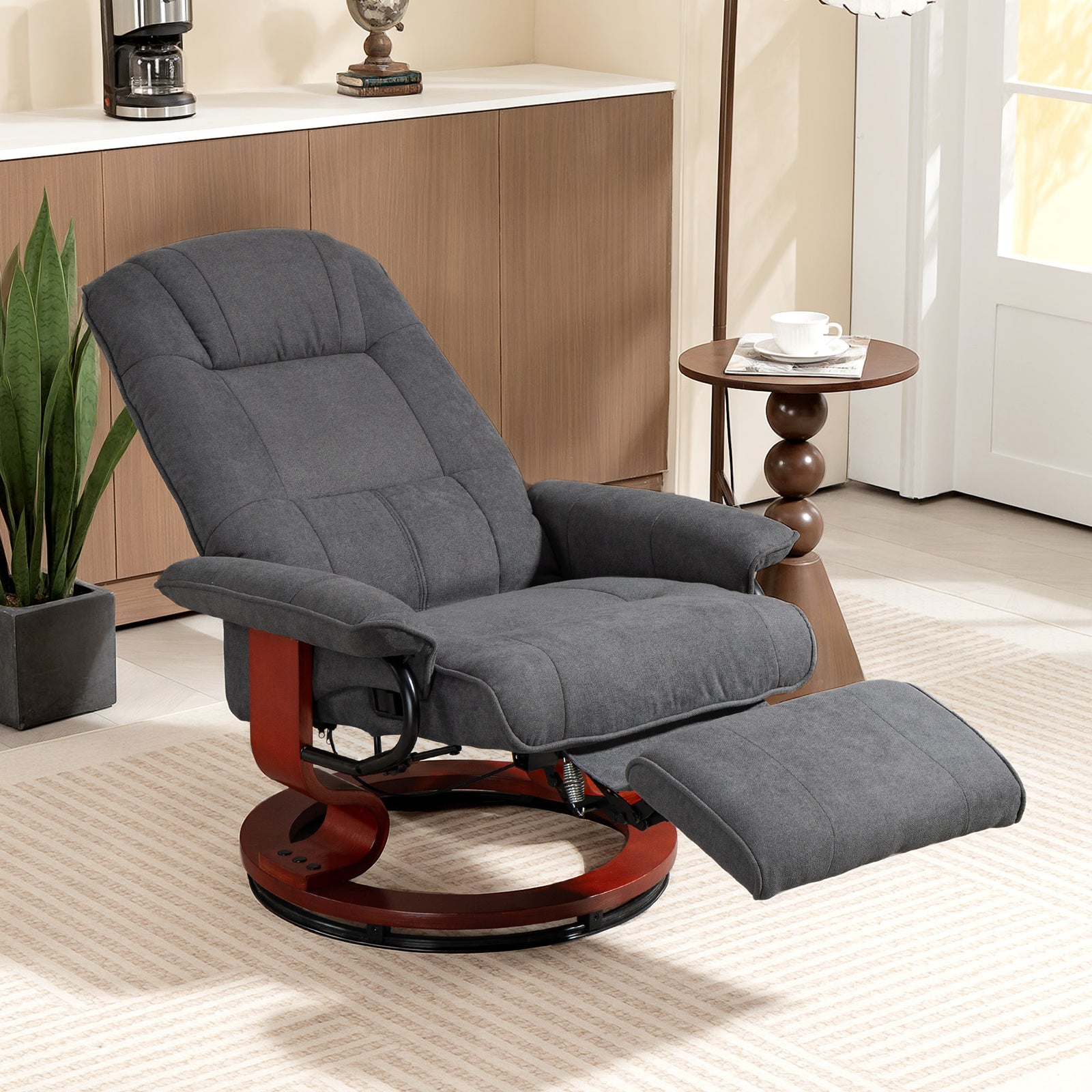 Manual Recliner Swivel Reclining Chair With Footrest Armrests | Grey