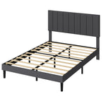Upholstered Linen Bed Frame With Foam Headboard | King | Dark Grey