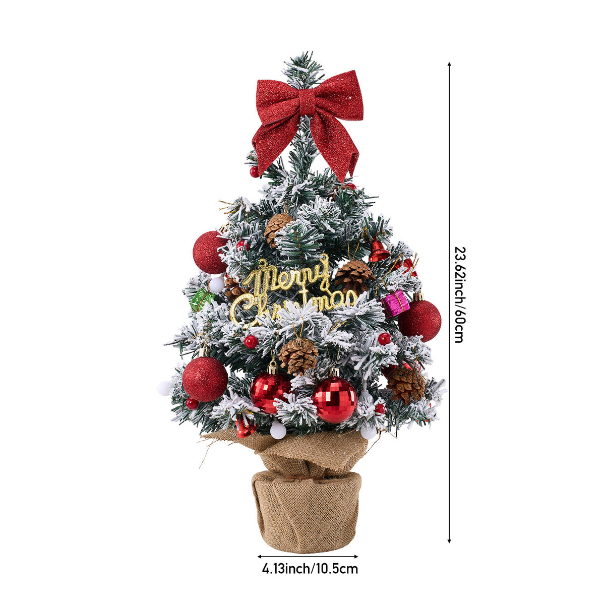 24in Pre-lit Snow-flocked Artificial Mini Artificial Christmas Tree, Merry Christmas