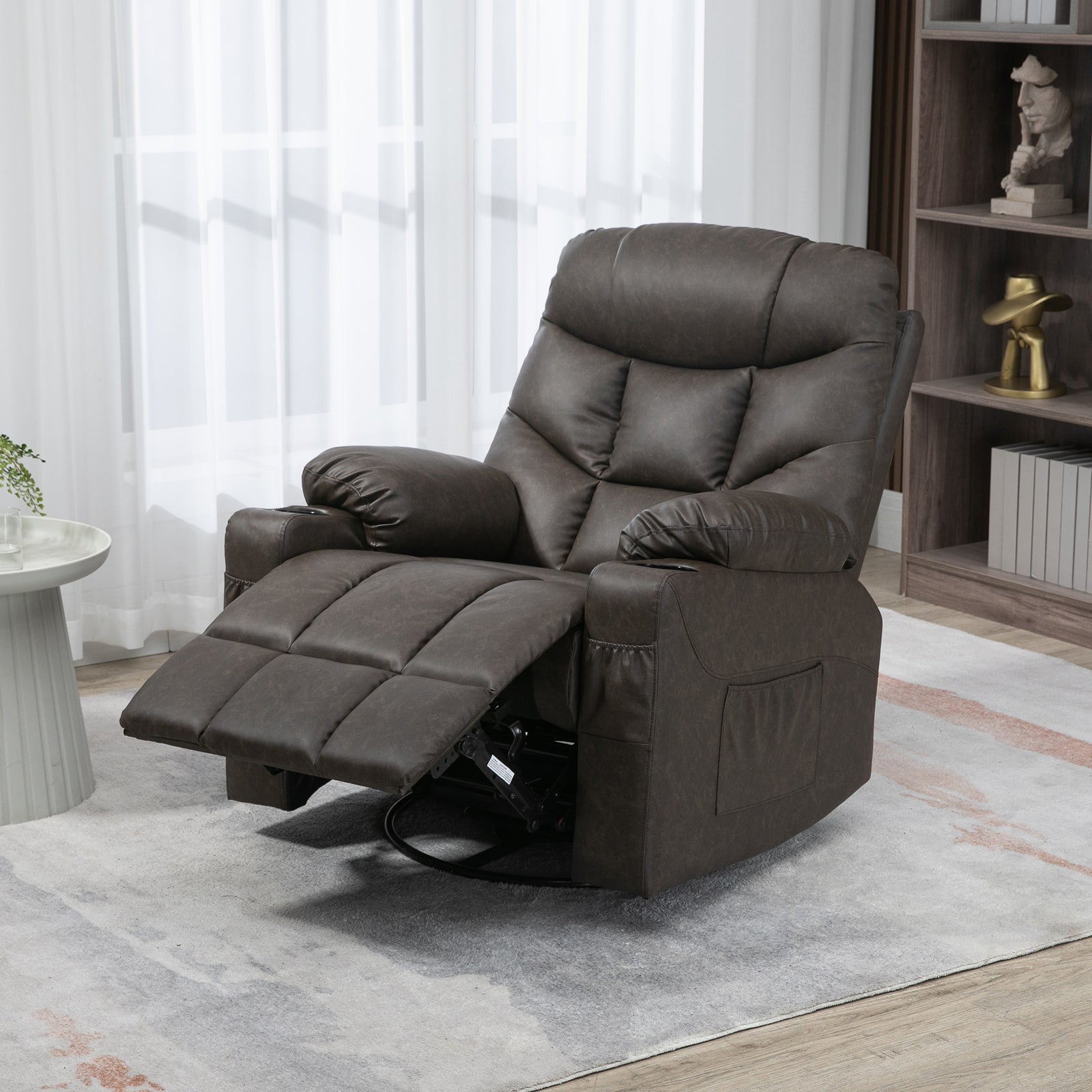 Manual Recliner Chair W/ Footrest Cup Holder | Brown
