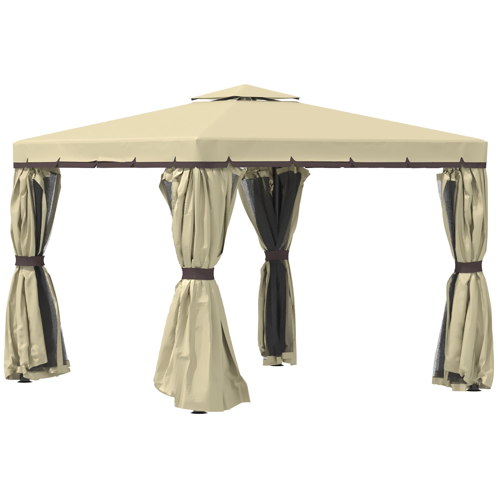3 X 3(m) Garden Gazebo Shelter Party Tent With 2 Tier Roof | Beige