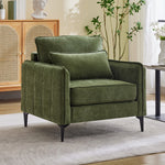 Modern Chenille Upholstered Armchair – Green Single Sofa With Cushions & Sturdy Legs