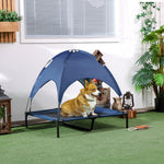 Pawhut 92cm Elevated Dog Bed Cooling Raised Pet Cot Uv Protection Canopy | Blue