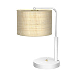 Marshall Hand Made Designer Table Lamp In Matt White Metal And Natural Rattan Coloured Fabric