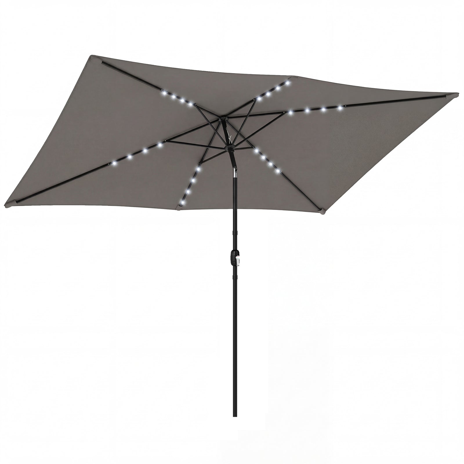 3 X 2 M Garden Parasol Umbrella With Light, Outdoor Patio Umbrella | Dark Grey