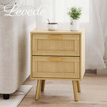 Levede Bedside Table Rattan 2 Pack Drawers Nightstand 57cm Bedroom Bamboo