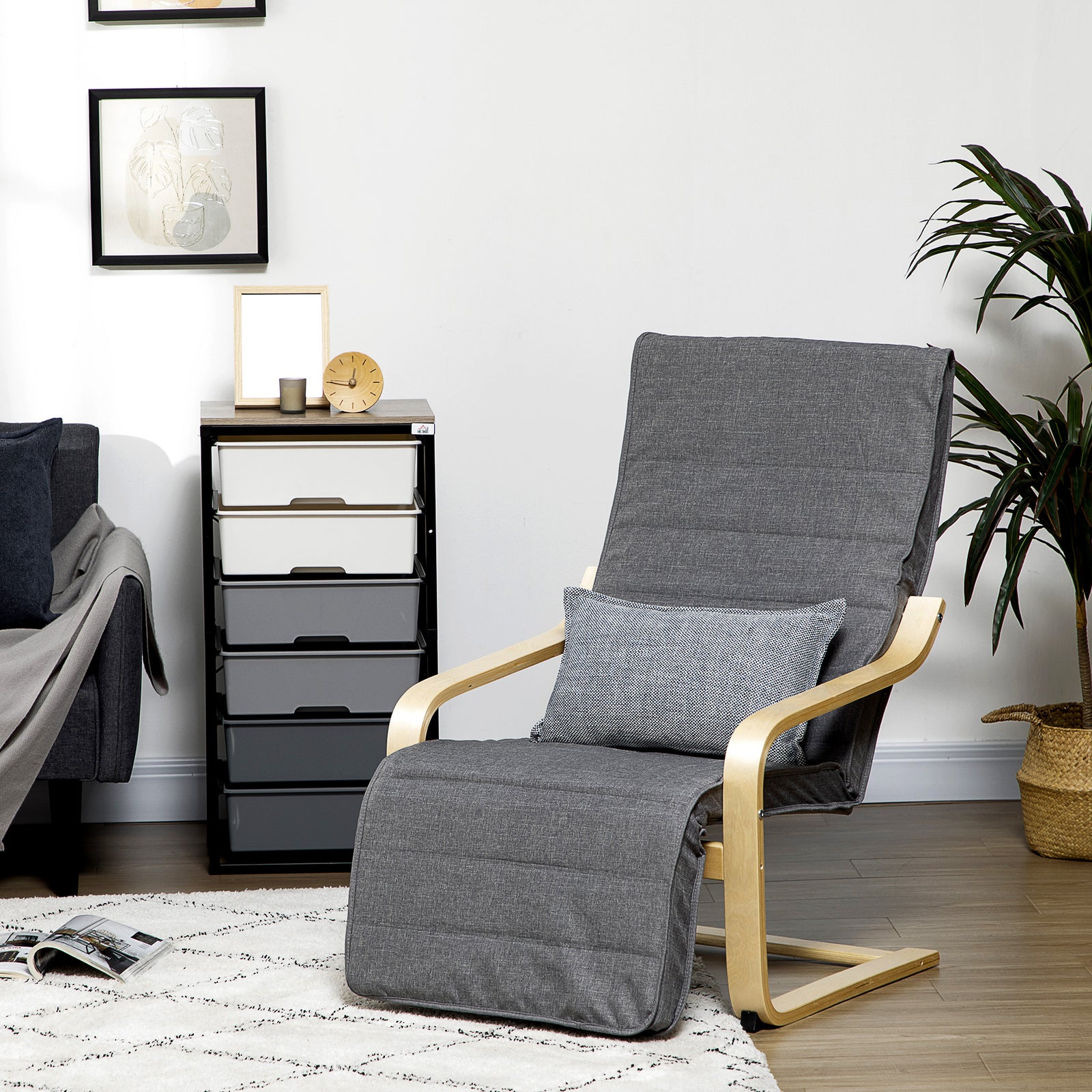 Lounge Chair Recliner Adjustable Footrest Home | One Size | Dark Grey