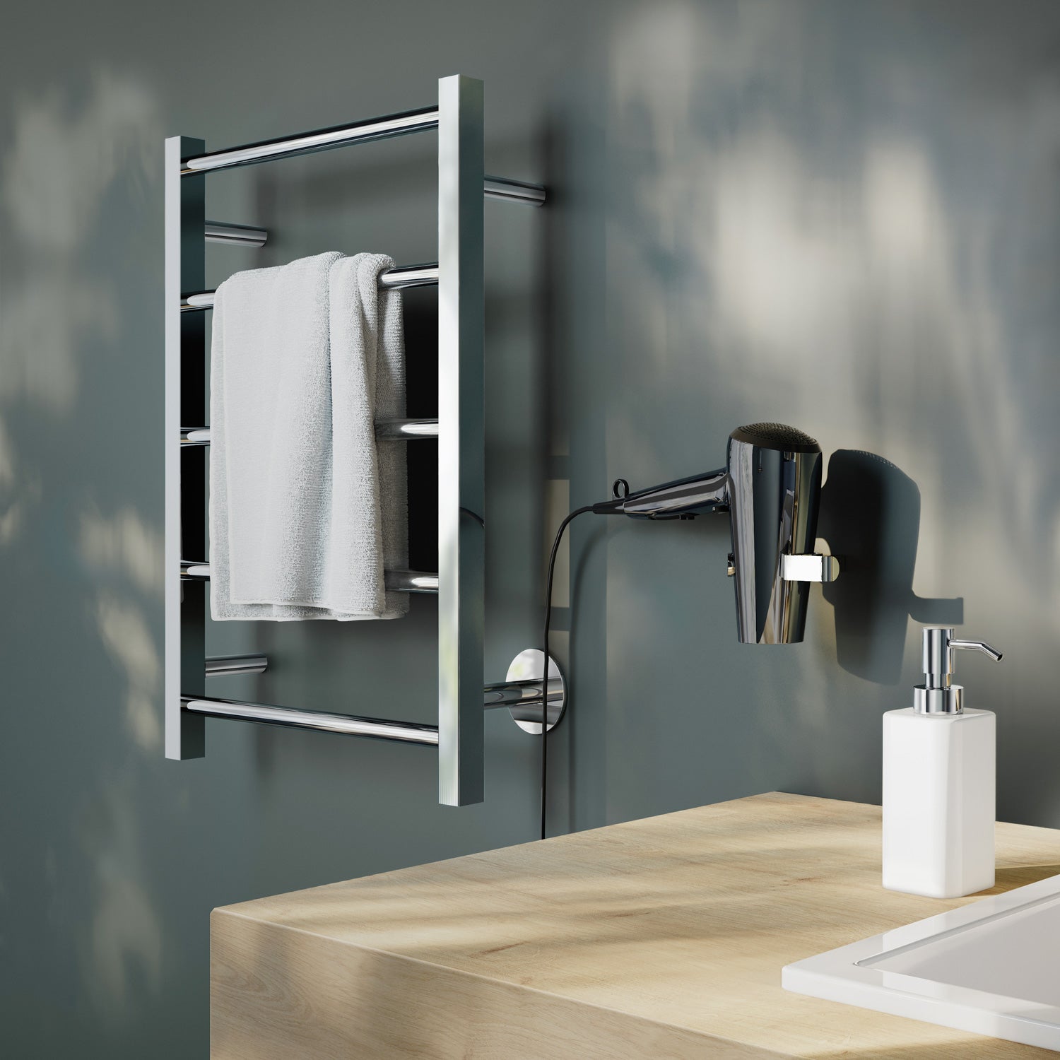 Heated Rail Towel Warmer Bathroom Radiator Drying Rack | Polished Stainless Steel