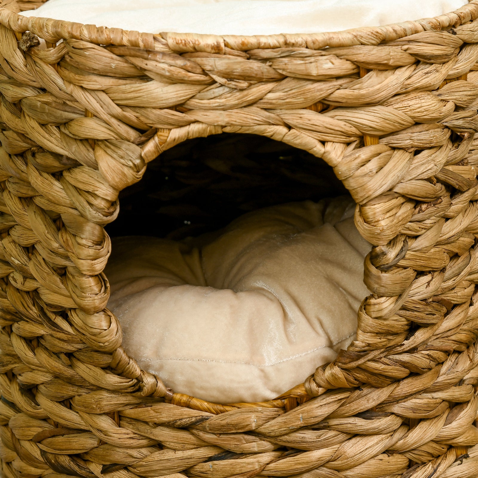 47cm Cat Barrel Tree For Indoor Cats W/ Two Cat Houses, Cushion