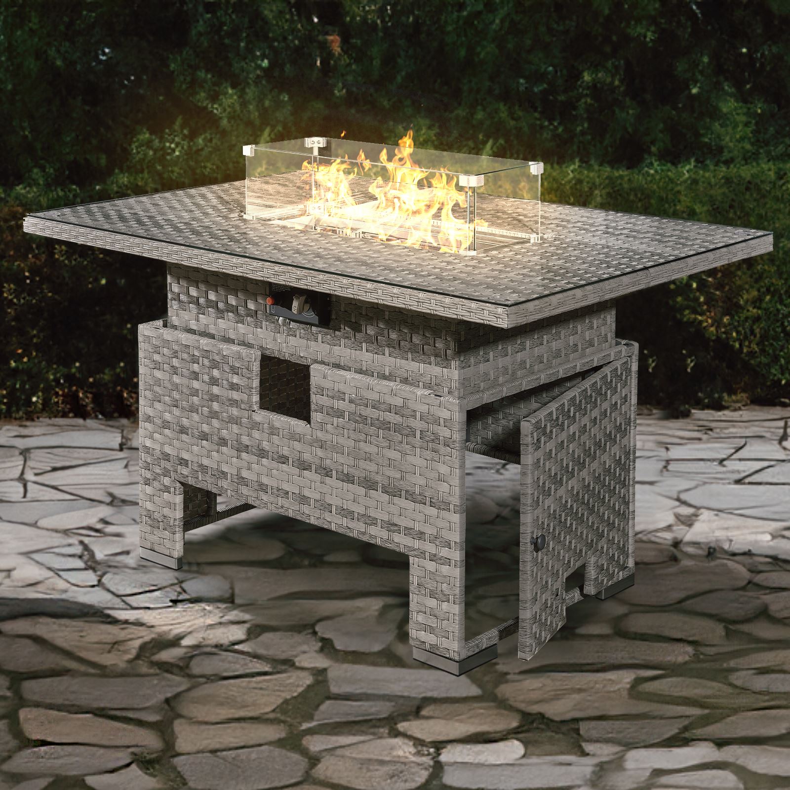 Icarus Rattan Rising Firepit Table | Dove Grey