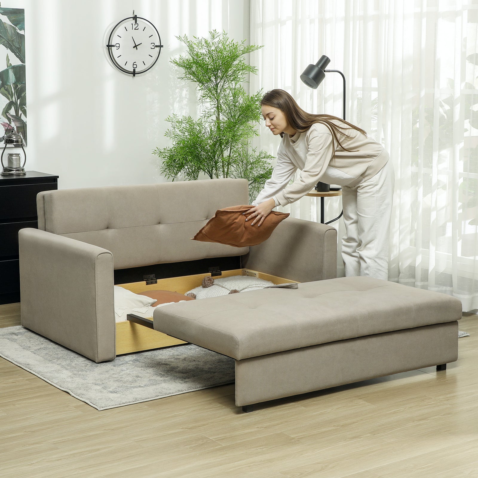 2 Seater Sofa Bed Convertible Bed Settee W/ 2 Cushions | Brown