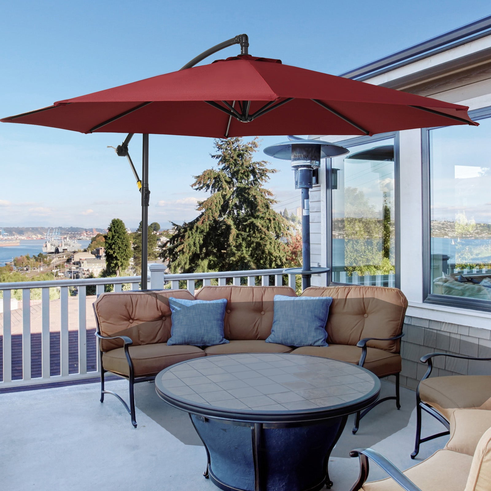 3m Garden Parasol W/ Crank & Base | Red