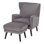 Velvet Upholstered Leisure Chair With Footstool – Accent Armchair With Wooden Frame | Grey