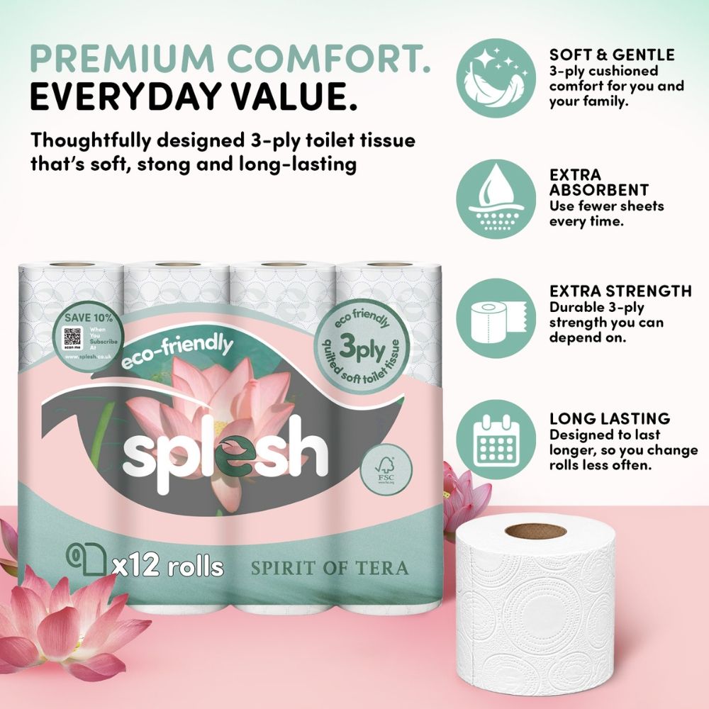 Toilet Roll, Spirits Of Tera – Quilted Soft 3-ply Tissue | 12 Rolls | White