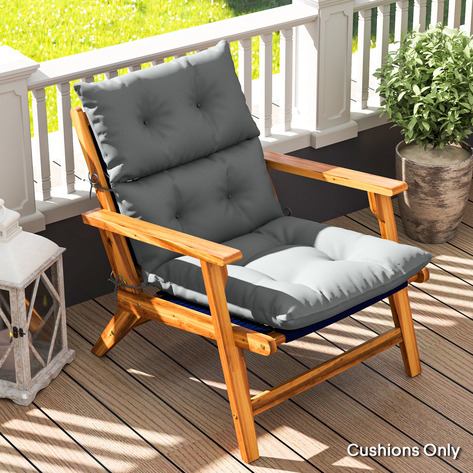 Adirondack Chair Cushion Rocking Chair Cushion W/ Ties | Light Grey
