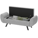 Storage Ottoman With Armrest, Upholstered Linen Storage Bench | Dark Grey