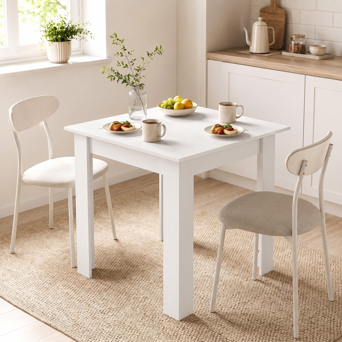 HOMCOM Square Dining Table, Kitchen Table With White Wood Effect
