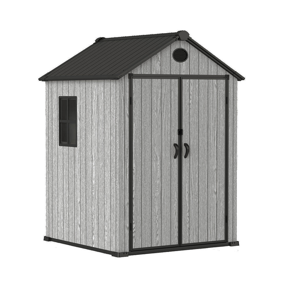 5.33 X 5.35ft  Garden Tool Shed With Apex Roof & Combination Lock – Grey Wood Grain Storage Shed With Window & Vents