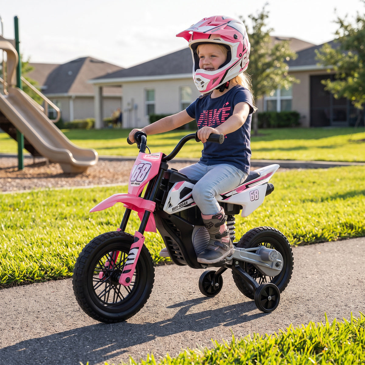 AIYAPLAY 12v Ride On Motorbike With Removable Training Wheels