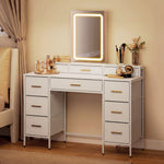 HOMCOM Dressing Table With Led Lighting Mirror And 10 Drawers, White