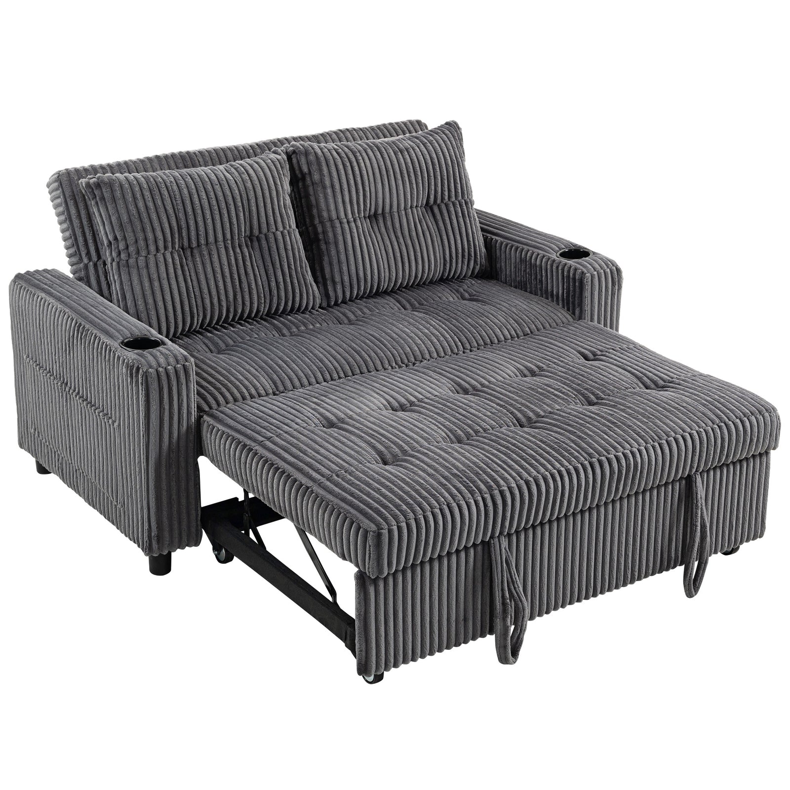 2 Seater Sofa Bed, Click Clack Pull Out Bed Settee | Charcoal Grey