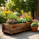 Pine Wooden Planter Flower Trough With Feet | 120cm x 18cm x 15cm | Brown