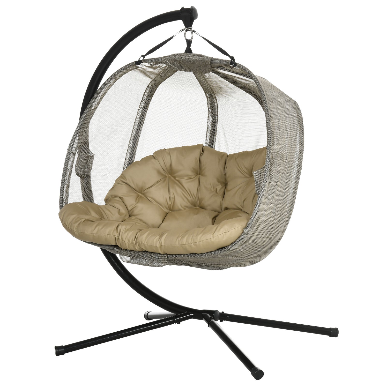 2 Seaters Textlin Swing Hammock W/ Cushion & Fold Design | Brown