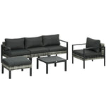 6 Pcs Rattan Garden Furniture Set With Table, Cushion | Charcoal Gray