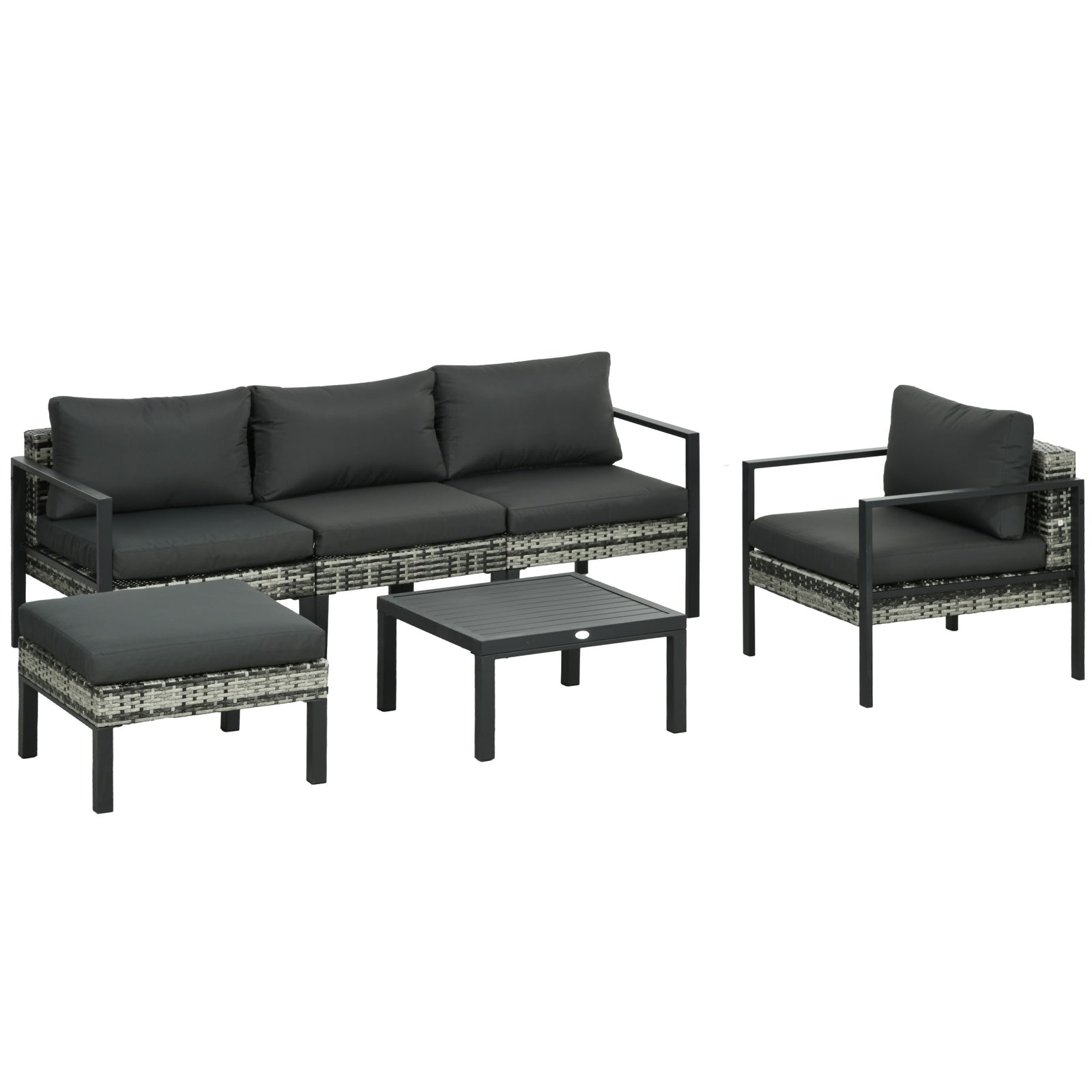 6 Pcs Rattan Garden Furniture Set With Table, Cushion | Charcoal Gray