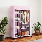 HOMCOM Fabric Wardrobe W/ Shelves Hanging Rail Foldable Wardrobes, Pink