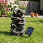 Solar-powered Outdoor Water Fountain With Led Lights, Tiered Faux Stone Garden Décor