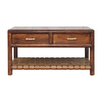 Solid Wood Regency Woven Console Table, 4 Drawers And 1 Braided Open Shelf, Dark Brown