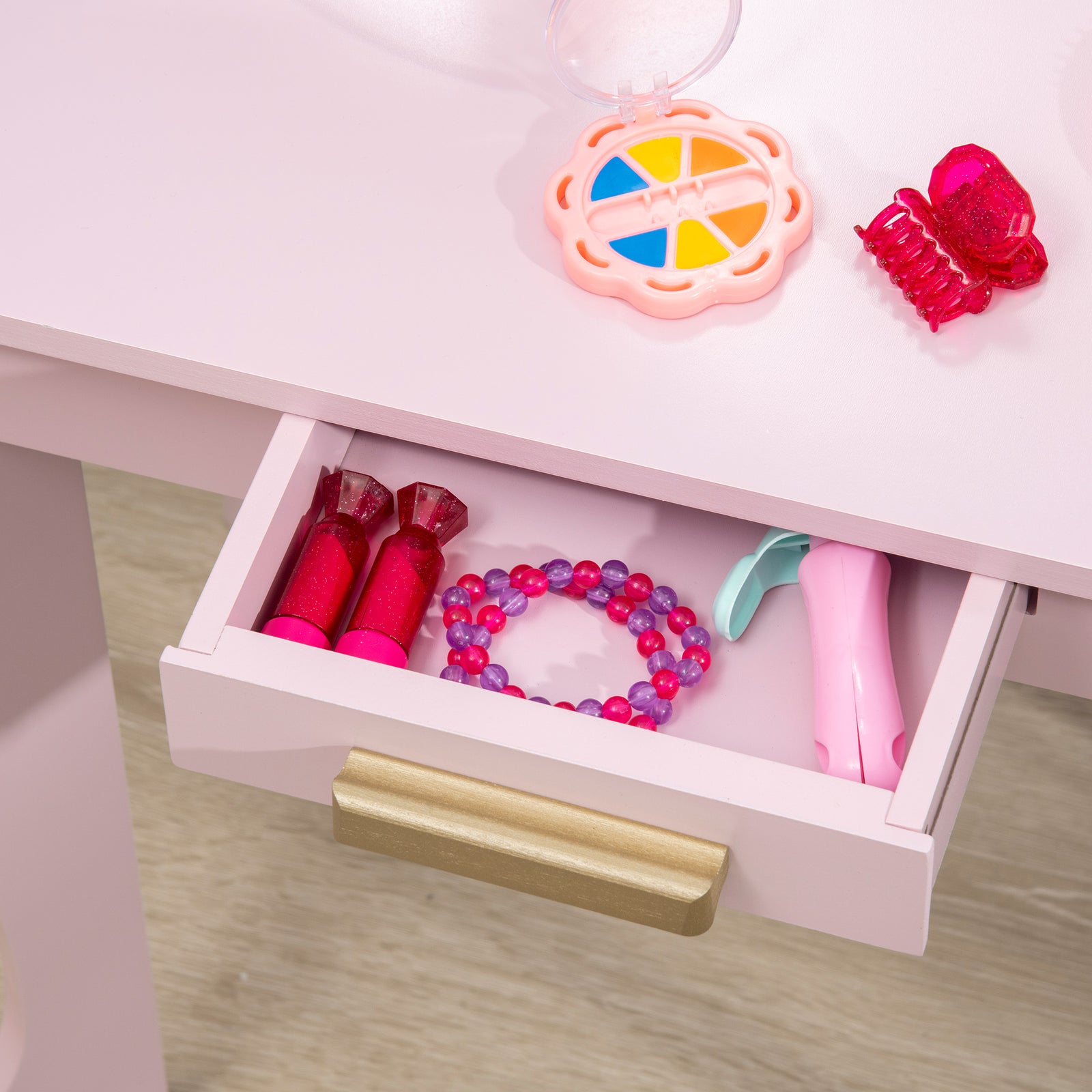 Kids Dressing Table Set Kids Vanity Set W/ Drawer, Mirror | Pink
