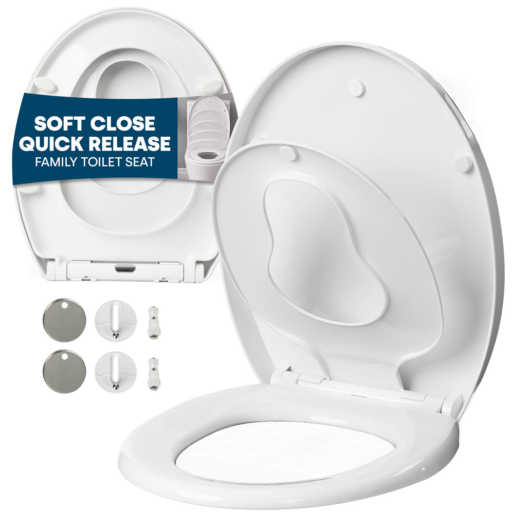 Livivo Soft Close Family Toilet Seat - Oval White With Quick Release Button For Easy Cleaning