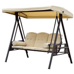 Outdoor 3 Seat Garden Swing Chair Steel Swing Hammock Bench | Beige