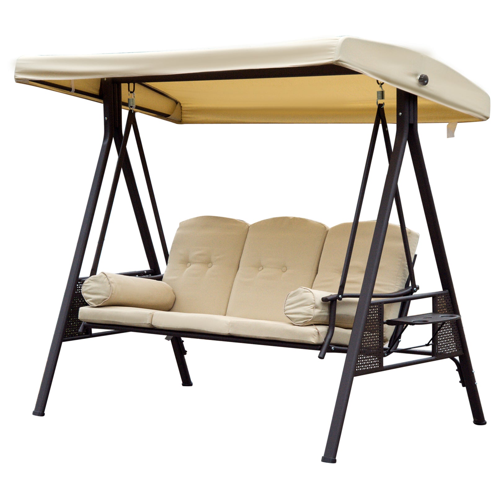 Outdoor 3 Seat Garden Swing Chair Steel Swing Hammock Bench | Beige
