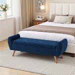 Chenille Upholstered Storage Bench – Extra Long Entryway Bench With Hidden Compartment, 153 X 46 X 54 Cm | Blue