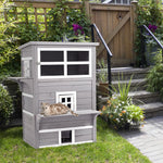 3-tier Wooden Kitten Shelter For Indoor, Outdoor - Grey