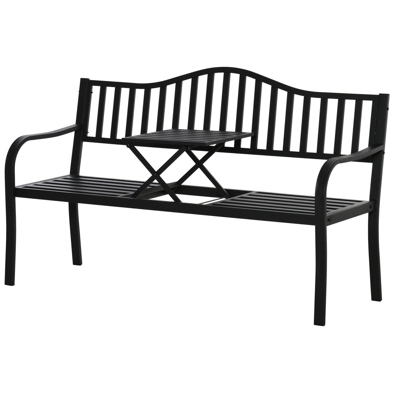 Outsunny Outdoor Bench With Liftable Middle Table, Patio Loveseat, Black
