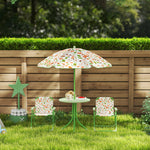 Kids Garden Furniture, Children Table And Chair Set W/ Adjustable Parasol | Green