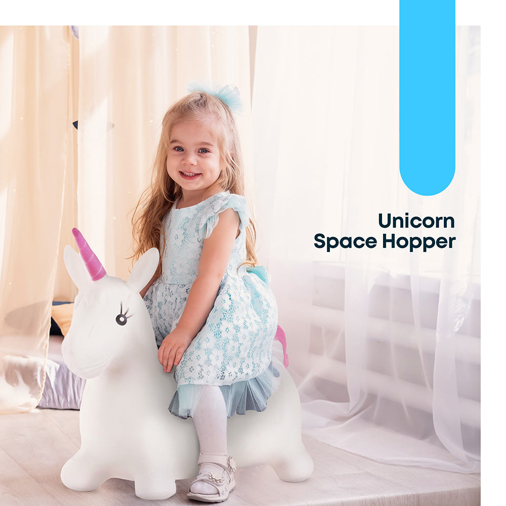 Inflatable Unicorn Hopper Ride On Bouncy Animal Toy With Hand Pump