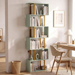 S-shaped Bookshelf, 6-tier Bookcase With Anti-tip Strap | Light Green