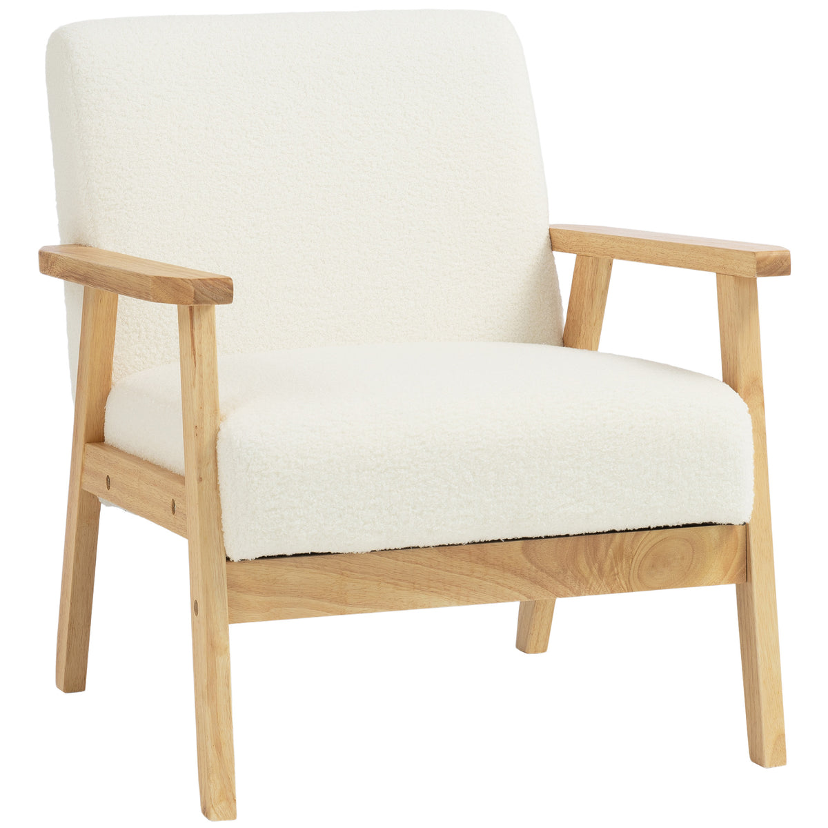 HOMCOM Accent Chair With Wood Frame Wide Seat Sherpa Fleece Armchair
