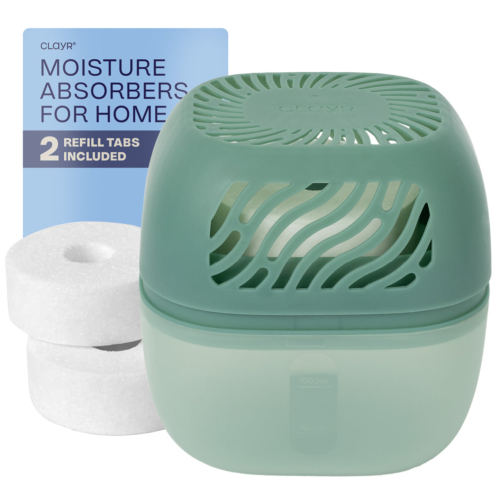 Reusable 1000ml Dehumidifier With 2 Calcium Chloride Refill Tabs | Sage Green