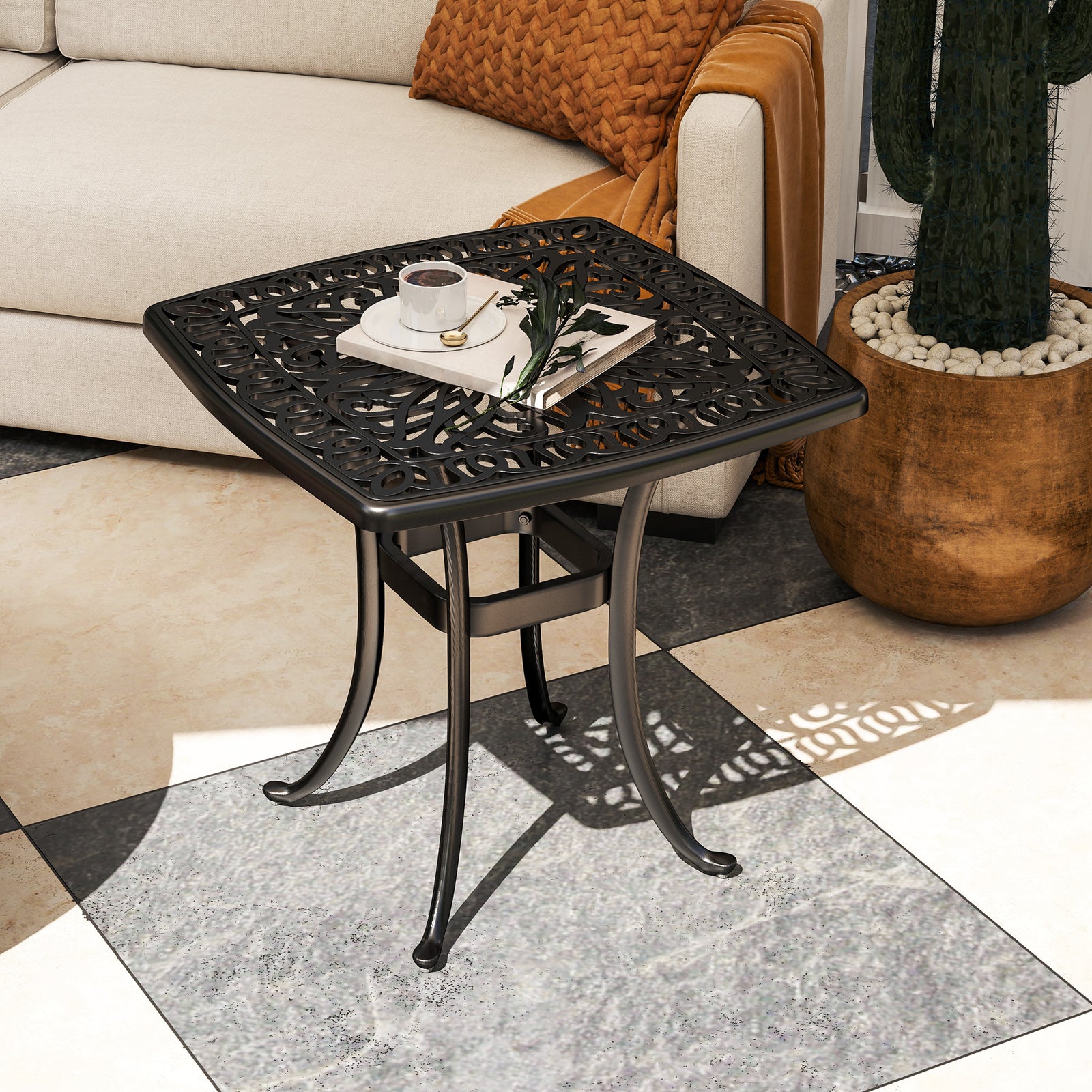 54 X 54cm Aluminium Garden Side Table W/ Umbrella Hole